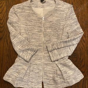 H&M Tweed Black & White Zip Peplum style coat